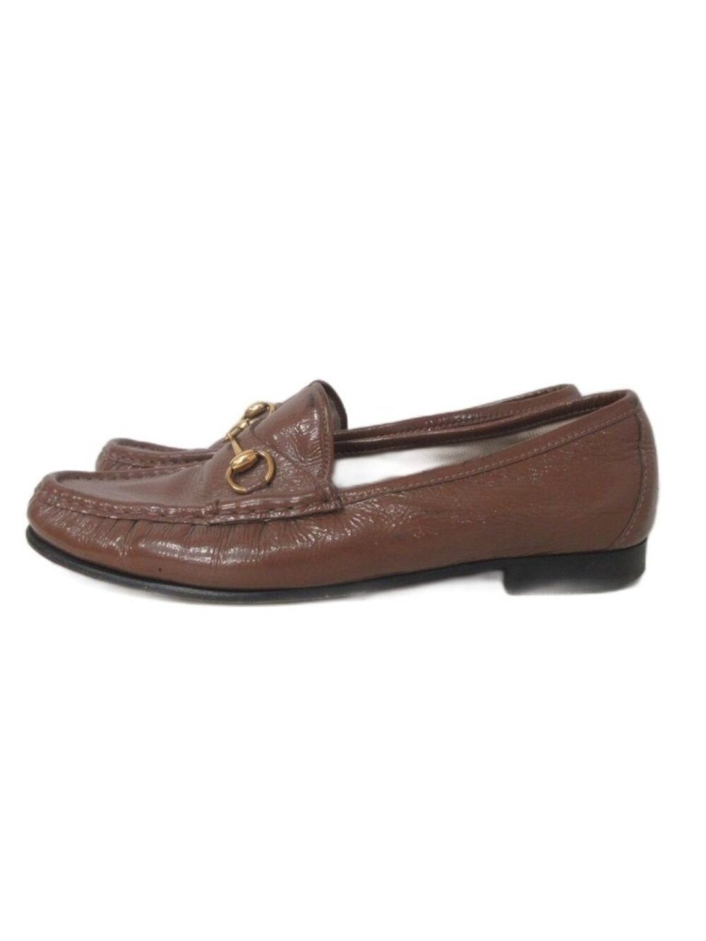 Gucci Loafers Leather Shoes Horsebit Glossy Brown